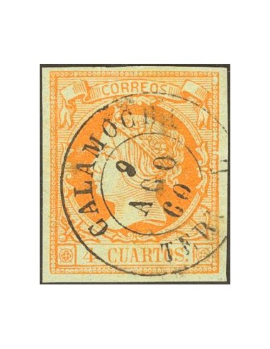Aragón. Filatelia. º52. 1860. 4 cuartos naranja. Matasello CALAMOCHA / TERUEL. MAGNIFICO.