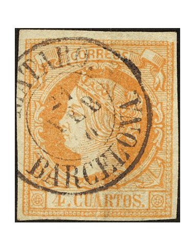 Cataluña. Filatelia. º52. 1860. 4 cuartos naranja. Matasello MATARO / BARCELONA.