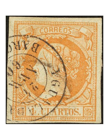 Cataluña. Filatelia. º52. 1860. 4 cuartos naranja. Matasello YGUALADA / BARCELONA.