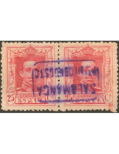Castilla y León. Filatelia. º317(2). 1922. 25 cts carmín, pareja. Matasello cartería PUENTE DEL CONGOSTO / SALAMANCA. LUJO.