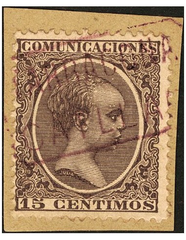 Cataluña. Filatelia. º219. 1889. 15 cts castaño violeta. Matasello CATLLAR / TARRAGONA. MAGNIFICO.