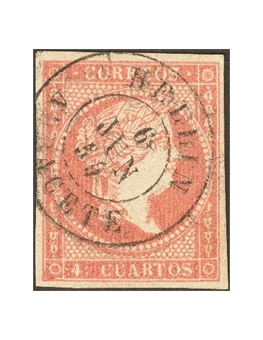 Castilla-La Mancha. Filatelia. º48. 1856. 4 cuartos rojo. Matasello HELLIN / ALBACETE. MAGNIFICO.