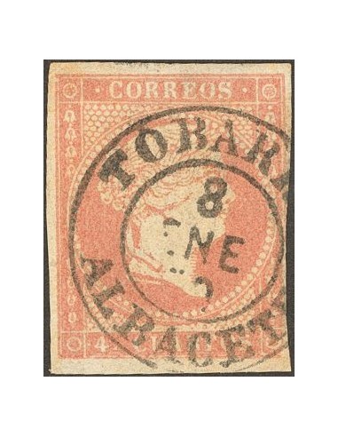 Castilla-La Mancha. Filatelia. º48. 1856. 4 cuartos rojo. Matasello TOBARRA / ALBACETE (Tipo I).