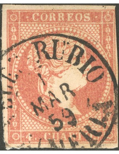 Andalucía. Filatelia. º48. 1856. 4 cuartos rojo. Matasello VELEZ-RUBIO / ALMERIA (Tipo I).