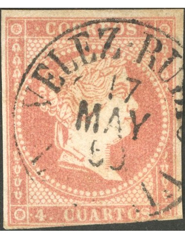Andalucía. Filatelia. º48. 1856. 4 cuartos rojo. Matasello VELEZ-RUBIO / ALMERIA (Tipo I).