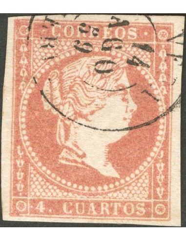 Andalucía. Filatelia. º48. 1856. 4 cuartos rojo. Marasello VERA / ALMERIA.