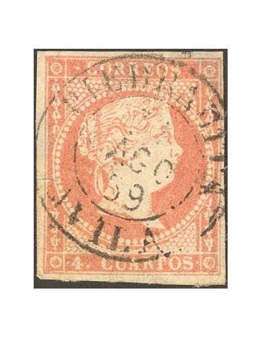 Castilla y León. Filatelia. º48. 1856. 4 cuartos rojo. Matasello PIEDRAHITA / AVILA (Tipo I).