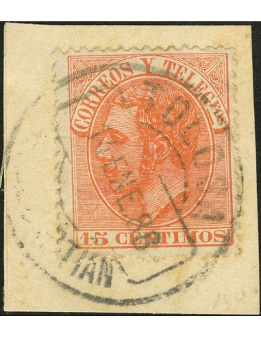 País Vasco. Filatelia. Fragmento 210. 1882. 15 cts naranja, sobre fragmento. Matasello  TOLOSA / SAN SEBASTIAN.