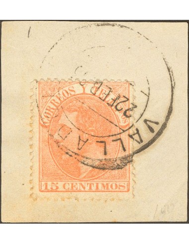 Castilla y León. Filatelia. Fragmento 210. 1882. 15 cts naranja, sobre fragmento. Matasello  VALLADOLID/ (14).