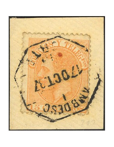 Ambulante. Filatelia. Fragmento 210. 1882. 15 cts naranja, sobre fragmento. Matasello  AMB. DESC. / NORTE. MAGNIFICO.