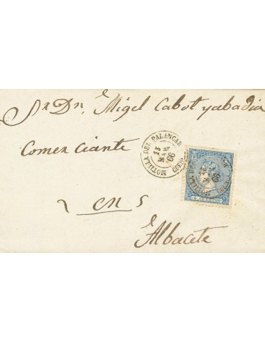 Castilla-La Mancha. Historia Postal. Sobre 81. 1866. 4 cuartos azul. MOTILLA DEL PALANCAR a ALBACETE. Matasello MOTILLA DEL PA
