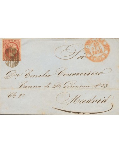 Andalucía. Historia Postal. Sobre 17. 1857. 6 cuartos rosa. SEVILLA a MADRID. Matasello PARRILLA. BONITA.
