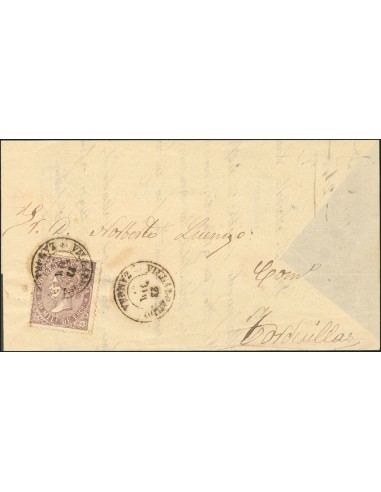 Castilla y León. Historia Postal. Sobre 98. 1869. 50 mil violeta. VILLAPANDO a ZAMORA. Matasello VILLAPANDO / ZAMORA. RARA.