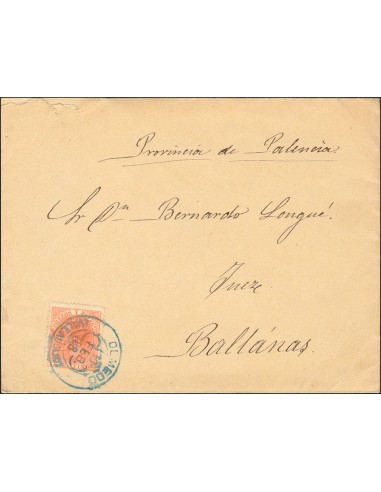 Castilla y León. Historia Postal. Sobre 210. 1888. 15 cts naranja. OLMEDO a BALLANAS. Matasello trébol OLMEDO / (VALLADOLID),
