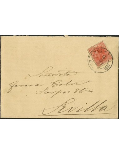 Galicia. Historia Postal. Sobre 210. 1886. 15 cts naranja. PONTEVEDRA a SEVILLA. Matasello PONTEVEDRA / (36). MAGNIFICA.