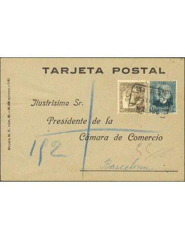 República Española Correo Certificado. Sobre 665,680. 1935. 15 cts verde y 30 cts castaño (Sellos perforados F.C.A. Ferrocarri