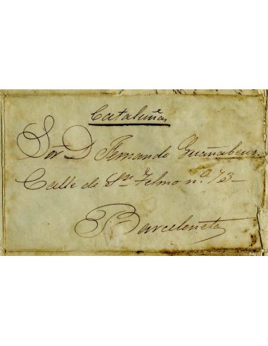 AL0001. PREFILATELIA. 1847, correo fuera de valija de La Habana a Barceloneta (Cataluña)