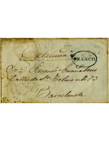 AL0002. PREFILATELIA. 1847, sobrescrito de La Habana a Barceloneta (Cataluña)