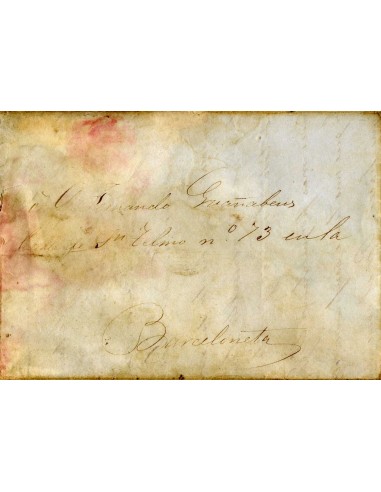 AL0016. PREFILATELIA. 1848, correo fuera de valija de La Habana a Barceloneta (Cataluña)