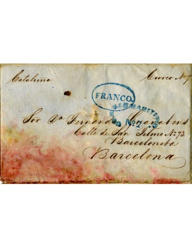 AL0023. PREFILATELIA. 1848, La Habana a Barceloneta (Cataluña)
