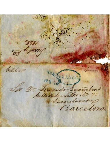 AL0025. PREFILATELIA. 1848, La Habana a Barceloneta (Cataluña)