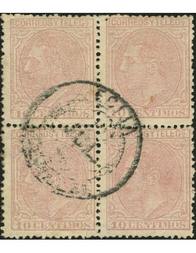 Andalucía. Filatelia. º204(4). 1879. 10 cts rosa, bloque de cuatro. Matasello ECIJA / SEVILLA. BONITO.