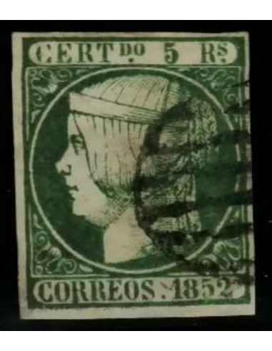 FA2026. Emision 1852. 5 Reales verde cancelado con parrilla negra