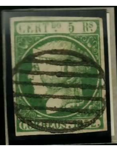 FA2028. Emision 1852. 5 Reales verde cancelado con parrilla negra