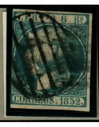FA2032. Emision 1852. 6 Reales azul cancelado con parrilla negra