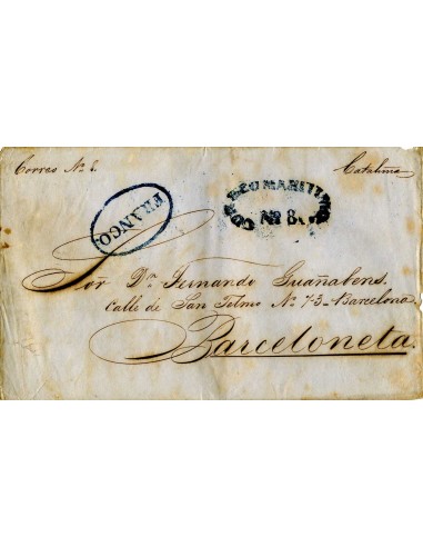AL0039. PREFILATELIA. 1849, La Habana a Barceloneta (Cataluña)