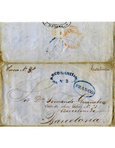 AL0048. PREFILATELIA. 1849, La Habana a Barceloneta (Cataluña)