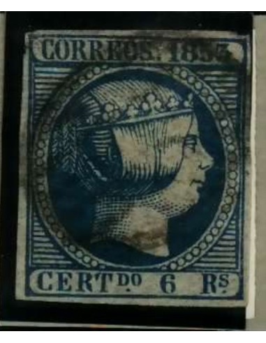 FA2061. Emision 1853. Valor 6 reales azul cancelado con Parrilla