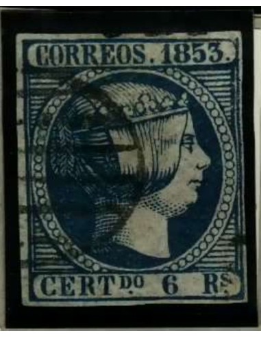 FA2062. Emision 1853. Valor 6 reales azul cancelado con Parrilla