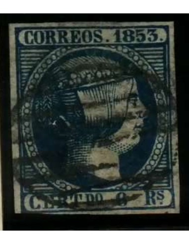FA2063. Emision 1853. Valor 6 reales azul cancelado con Parrilla