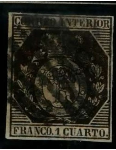 FA2067. 1854. 1 cuarto bronce. Matasello Parrilla