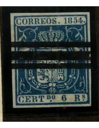 FA2102. Emisión 1-1-1854. Valor 6 reales azul BARRADO