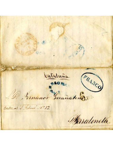 AL0059. PREFILATELIA. 1850, 24 de enero, La Habana a Barcelona (Cataluña)