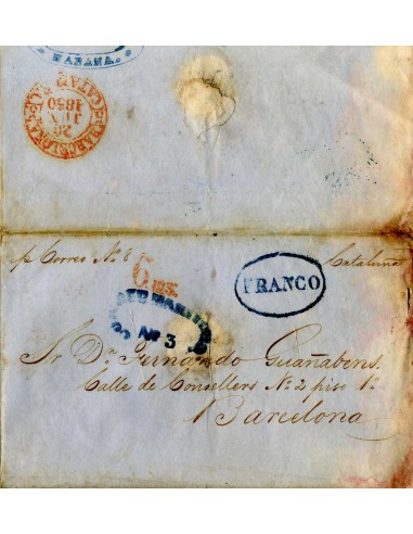 AL0068. PREFILATELIA. 1850, 9 de abril, La Habana a Barcelona (Cataluña)