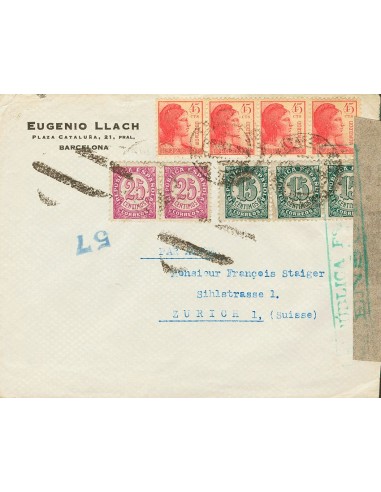 Guerra Civil. Bando Republicano Correo Aéreo. Sobre 747(3), 749(2), 752(4). (1938ca). 25 cts., pareja, 15 cts., tres sellos y