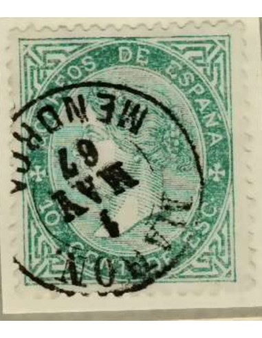 FA2667. Emision 1-01-1867. Valor de 10 cent, de escudo matasellado con fechador de Mahon