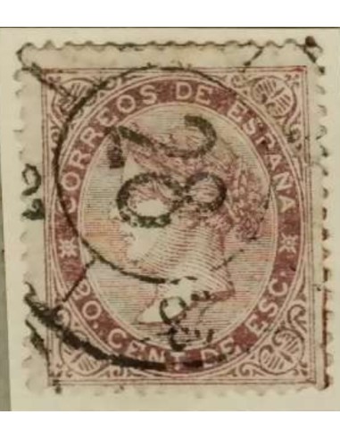 FA2674. Emision 1-01-1867. Valor de 20 cent. de escudo cancelado con RC28 de Huelva