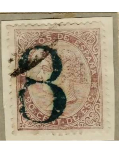 FA2675. Emision 1-01-1867. Valor de 20 cent. de escudo cancelado con porteo 8