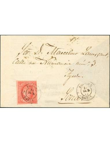 Castilla y León. Historia Postal. Sobre 64. 1864. 4 cuartos rosa. AGREDA a SORIA. Matasello AGREDA / SORIA. BONITA.