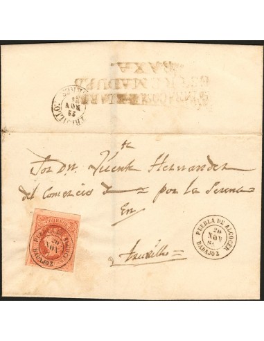 Extremadura. Historia Postal. Sobre 64. 1864. 4 cuartos rosa. PUEBLA DE ALCOCER a TRUJILLO. Matasello PUEBLA DE ALCOCER / BADA