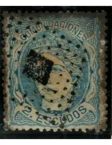 FA3004. Emision 1-1-1870. Valor de 2 escudos con rombo de puntos negro