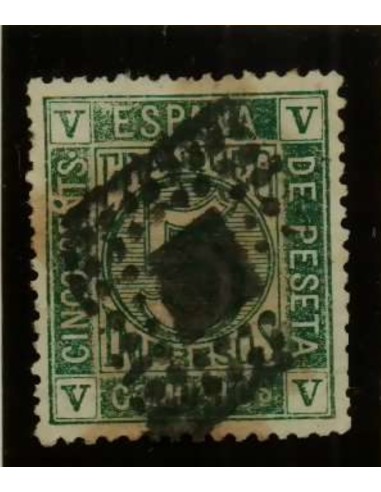 FA3052. Emision 1-10-1872. Valor de 5 centimos verde cancelado con rombo de puntos