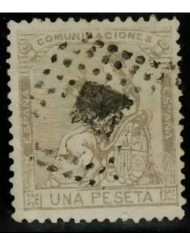 FA3159. Emision 1-7-1873. Valor de 1 peseta lila cancelado con rombo de puntos