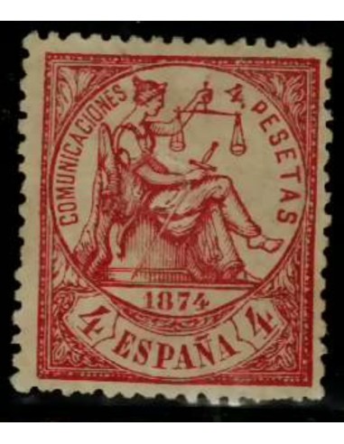 FA3211. Emision 1-7-1874. Valor de 4 pesetas carmin con taladro