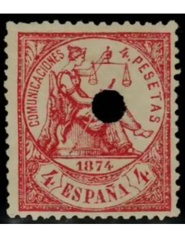 FA3213. Emision 1-7-1874. Valor de 4 pesetas carmin con taladro