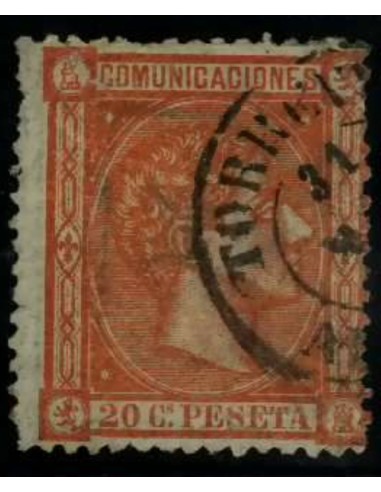 FA3293. Emision 1-8-1875. Valor de 20 c. naranja con fechador